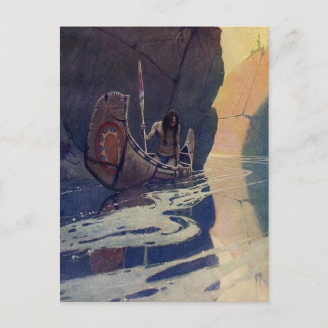 N. C. Wyeth Indian Kanot Paddling Illustration Kon Vykort (Framsida)