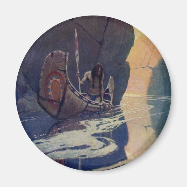 N. C. Wyeth Indisk kanot paddling Illustration Kon Magnet (Framsidan)