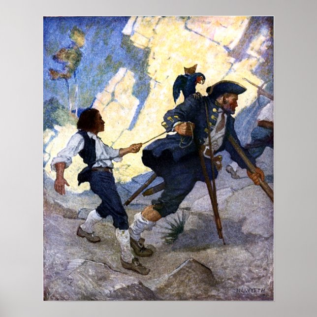 N. C. Wyeth Long John Silver och hans morot Poster (Framsidan)