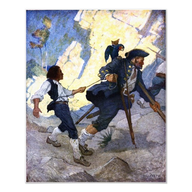 N. C. Wyeth Long John Silver och hans papegoja Pos Fototryck (Framsidan)
