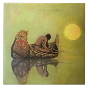 N C Wyeth västerländsk målning ”Den tysta fiskaren Kakelplatta