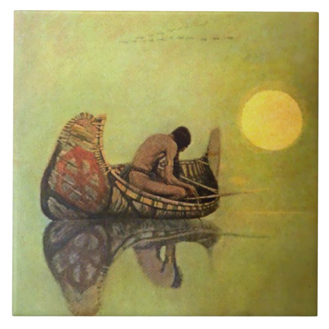 N C Wyeth västerländsk målning ”Den tysta fiskaren Kakelplatta (Framsidan)