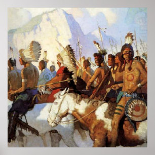 N C Wyeth västerländsk målning ”Krigsgruppen” Poster