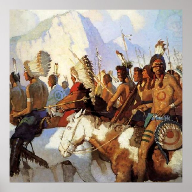 N C Wyeth västerländsk målning ”Krigsgruppen” Poster (Framsidan)