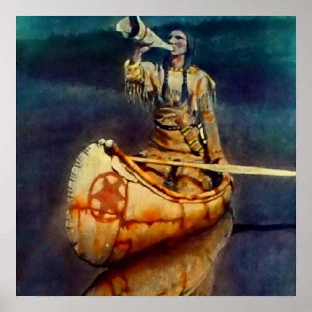 N C Wyeth västerländsk målning ”The Moose Call” Poster (Framsidan)