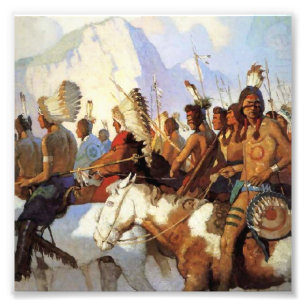 N C Wyeth Western målning "Krig Party" Fototryck