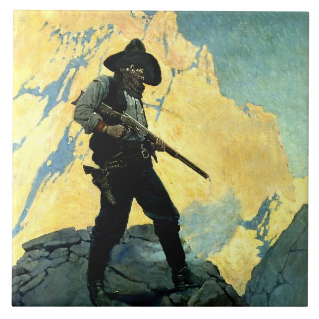 N C Wyeth Western målning "Last stand" Kakelplatta (Framsidan)