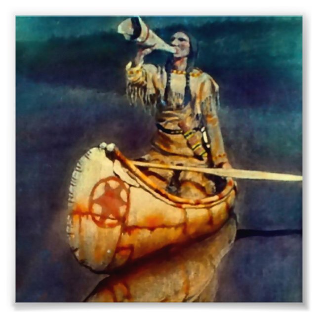 N C Wyeth Western målning "The Moose Call" Fototryck (Framsidan)