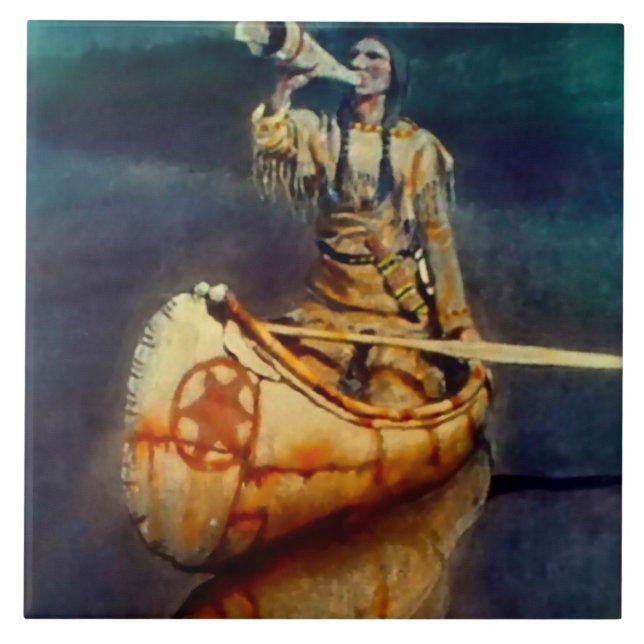 N C Wyeth Western målning "The Moose Call" Kakelplatta (Framsidan)