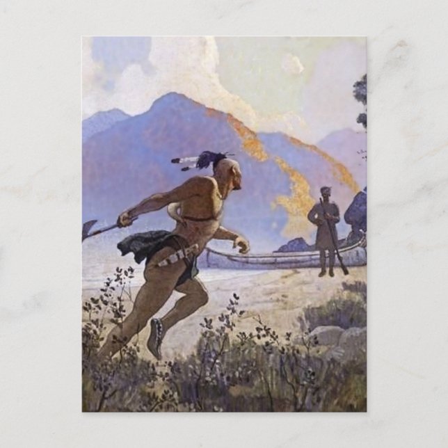 N C Wyeth Western Painting "The Tomahawk" Vykort (Framsida)