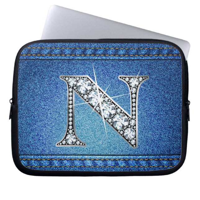 N Faux "Diamond" Denim Stitching Electronics Bag Laptop Fodral (Framsidan)