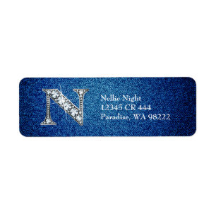 N Faux Diamond på Denim Return-adressetikett Returadress Etikett