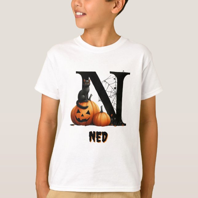 N Initial Bus eller Godis Cutt Halloween T Shirt (Framsida)
