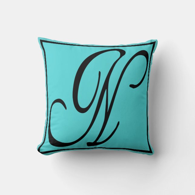 N INITIAL PILLOW - Brev N på Aqua Background Kudde (Framsida)