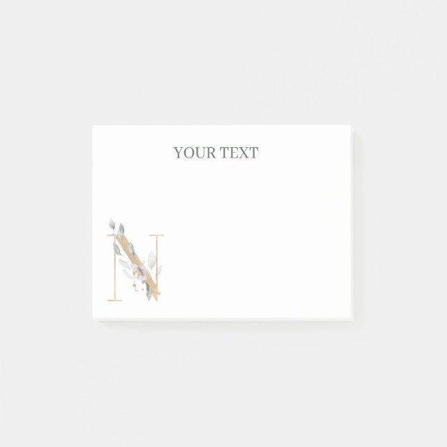 N Monogram Blommigt Personlig Post-it Block (Framsida)