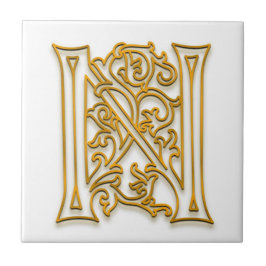 N Monogram Ceramic Tile "Irish Guld" Kakelplatta