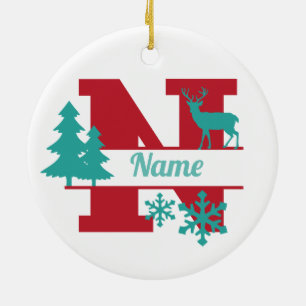 N Monogram Första jul Träd Ornament vid jul