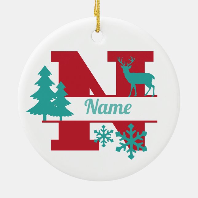 N Monogram Första jul Träd Ornament vid jul (Baksidan)