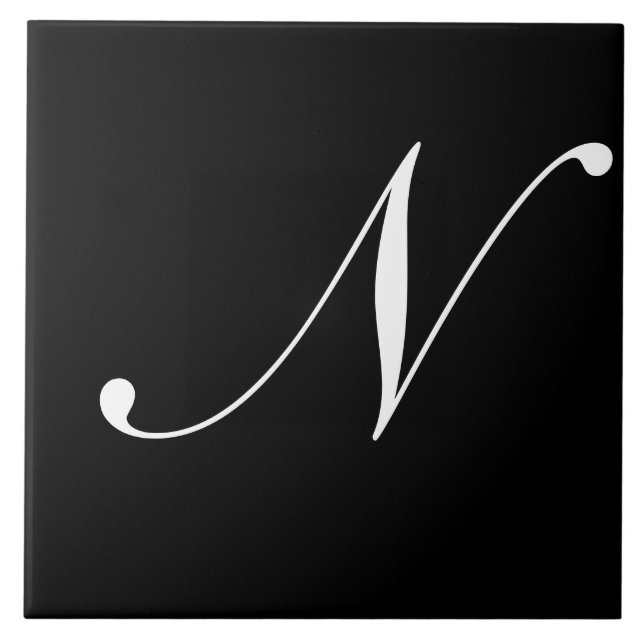N Monogram inledande vit på svart Kakelplatta (Framsidan)