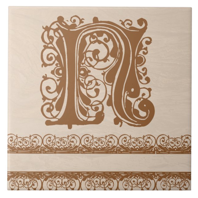 N Monogram Light Brown Wood Struktur Ceramic Tile Kakelplatta (Framsidan)