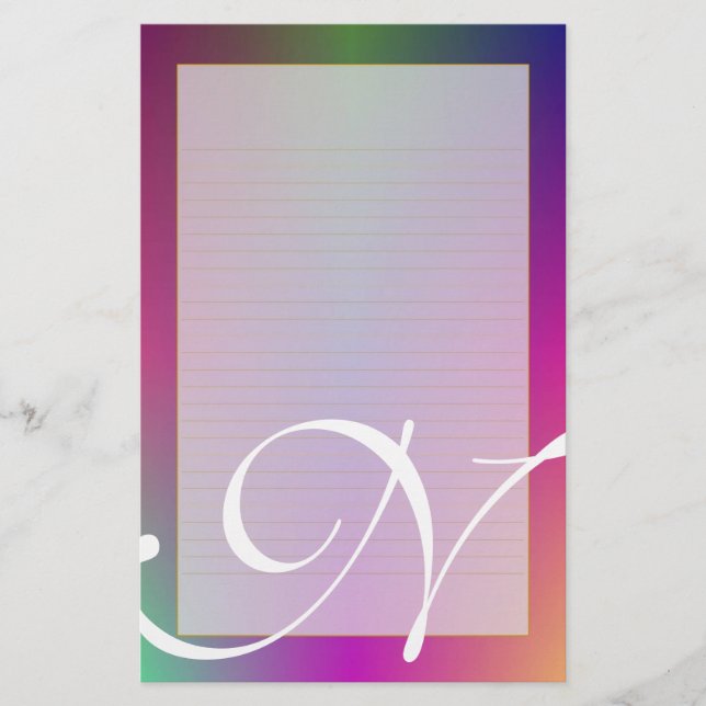 N-Monogram "purpurfärgat fodrat metalliskt" fint Brevpapper (Framsida)