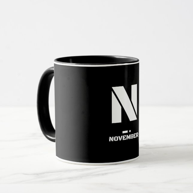 N(november) Nato-fonetiskt alfabet & Morse Mugg (Framsida vänster)