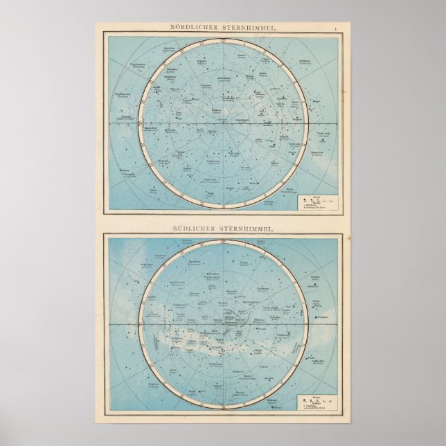 N, S Sternhimmel Celestial Atlas Karta Poster (Framsidan)