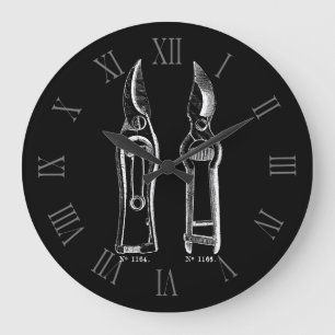 N Vintage Illustration Pruners Roman numeral Clock Stor Klocka