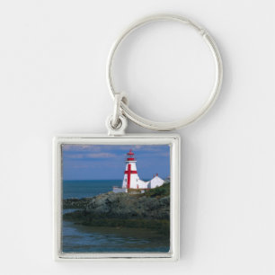 NA, Kanada, New Brunswick, Campobello Island. 4 Fyrkantig Silverfärgad Nyckelring