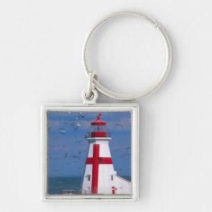 NA, Kanada, New Brunswick, Campobello Island. 8 Fyrkantig Silverfärgad Nyckelring