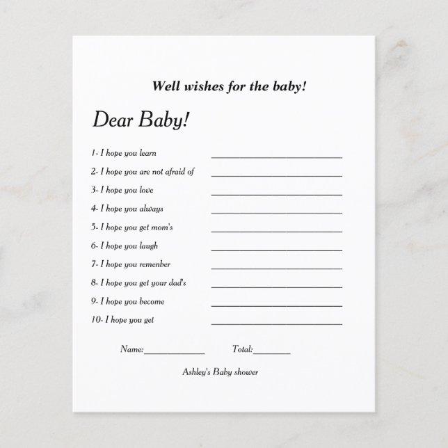 Nå önskningar till baby babyduschspelet (Framsida)