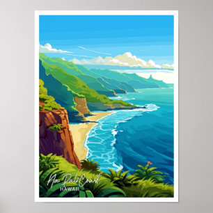 Na Pali Kusten Hawaii Travel Vintage Illustration Poster