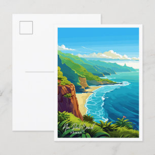 Na Pali Kusten Hawaii Travel Vintage Illustration Vykort