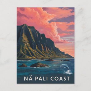 Na Pali Kusten Kauai, Hawaii Evening Vykort