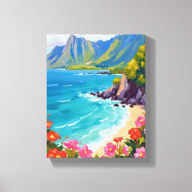 Na Pali-kusten Kauai Hawaii kustlinjemålning Canvastryck (Framsida)