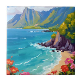 Na Pali-kusten Kauai Hawaii kustlinjemålning Konst Kakelplatta