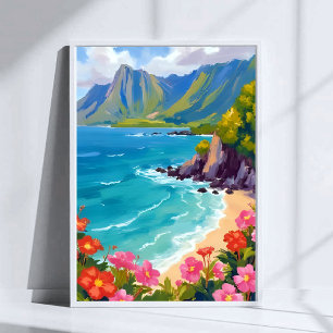 Na Pali-kusten Kauai Hawaii kustlinjemålning Poster