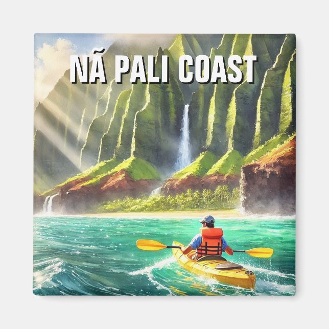 Nā Pali Kusten Kauai Hawaii Travel Kayak Magnet (Framsidan)