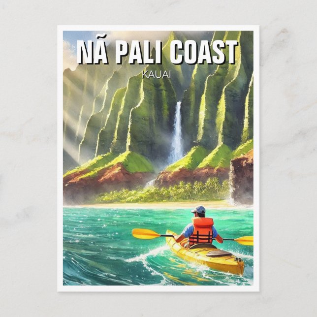 Nā Pali Kusten Kauai Hawaii Travel Kayak Vykort (Framsida)