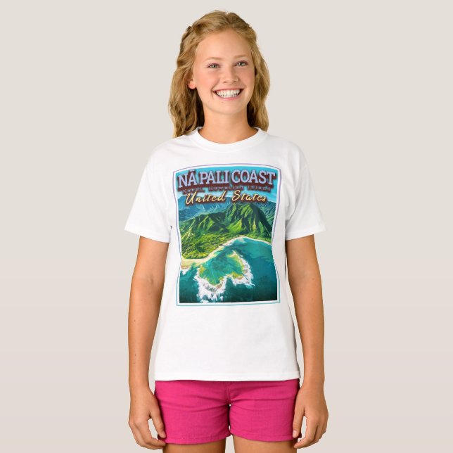 NA PALI KUSTEN - KAUAI ISLAND - HAWAII USA T SHIRT (Hel framsida)