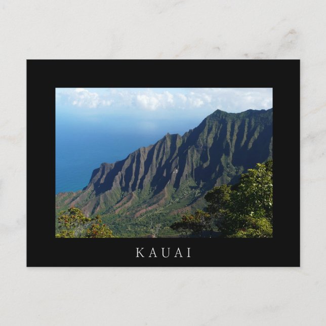 Na Pali-kusten på Kauai svart text vykort (Framsida)