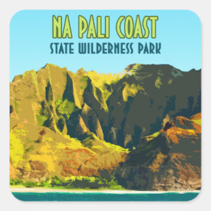 Na Pali Kusten State Wilderness Park Hawaii Vintag Fyrkantigt Klistermärke