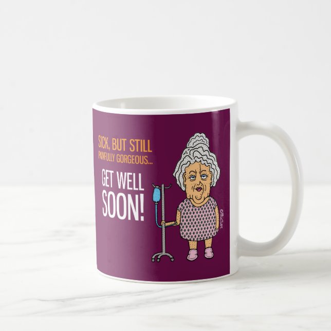 Nå snart, rolig, gammal dam-tecknad kaffemugg (Höger)