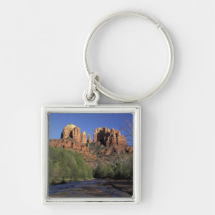 NA, USA, Arizona, Sedona. Cathedral Rock och ek Fyrkantig Silverfärgad Nyckelring