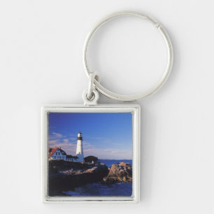 NA, USA, Maine. Portland Head fyr. Fyrkantig Silverfärgad Nyckelring