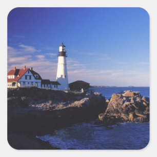 NA, USA, Maine. Portland Head fyr. Fyrkantigt Klistermärke