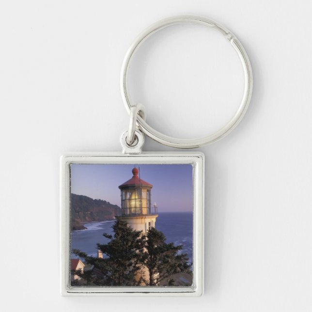 NA, USA, Oregon, Heceta Head Lighthouse, Fyrkantig Silverfärgad Nyckelring (Framsidan)