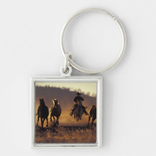 NA, USA, Oregon, Seneca, Ponderosa Ranch, Cowboy 2 Fyrkantig Silverfärgad Nyckelring