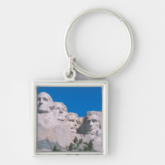NA, USA, SD, Mount Rushmore. Fyrkantig Silverfärgad Nyckelring (Framsidan)