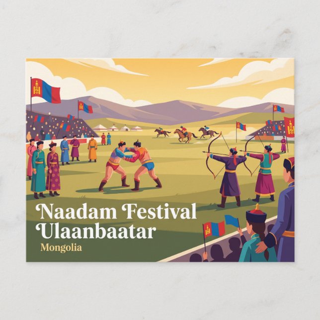 Naadamfestivalen Ulaanbaatar Mongoliet Vykort (Framsida)